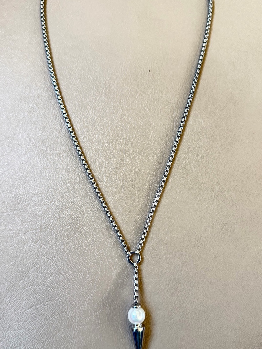 Majorica "Why Not" Stainless Steel Pearl & Cone Spike Y-Lariat Pendant Necklace